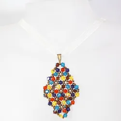 Pendant 65cm - Xochitl Rhombus M-Yellow Organza - Pendant 65cm - Laiton bronze